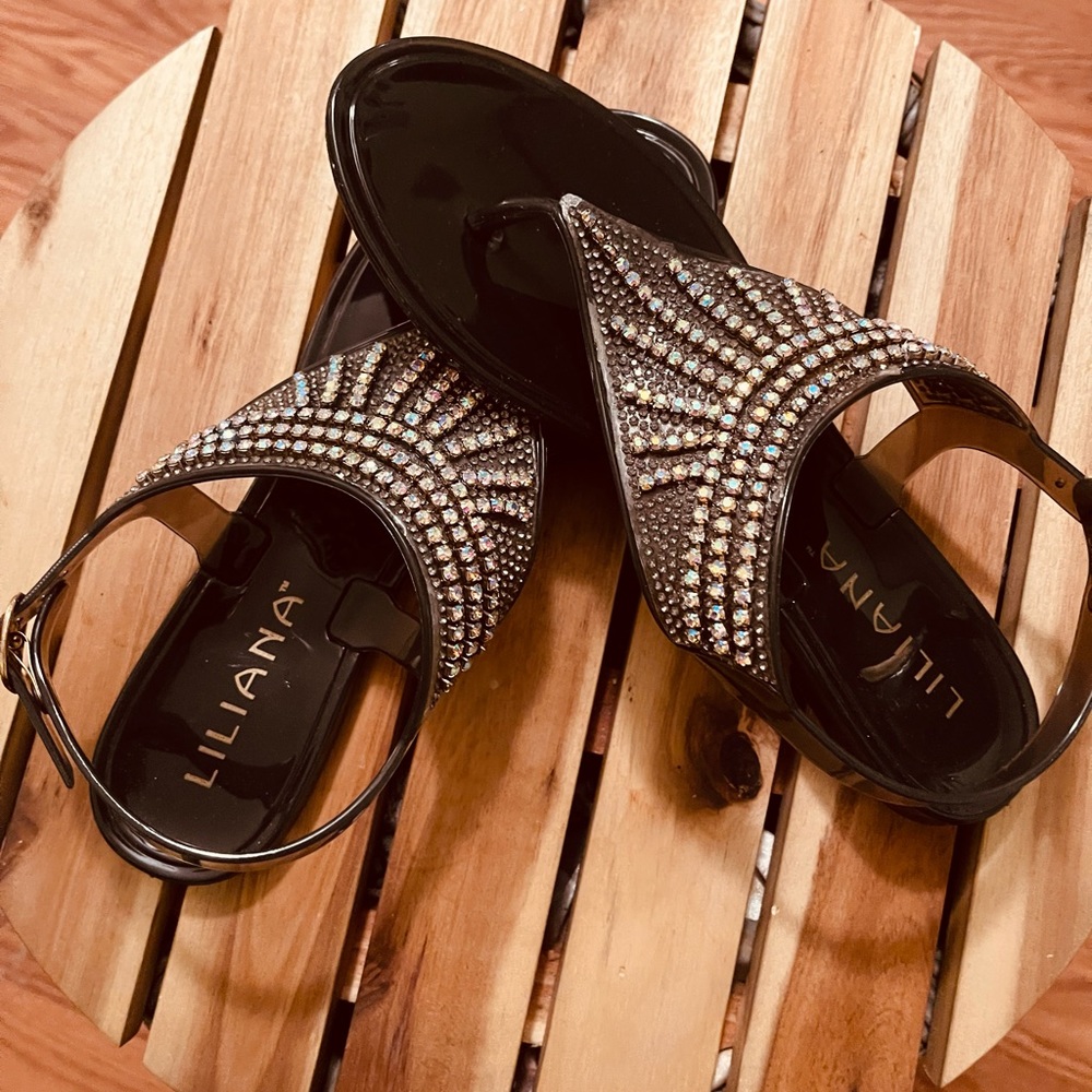Super Cute Liliana Bedazzled Black Sandels. 6 - Picture 2 of 4